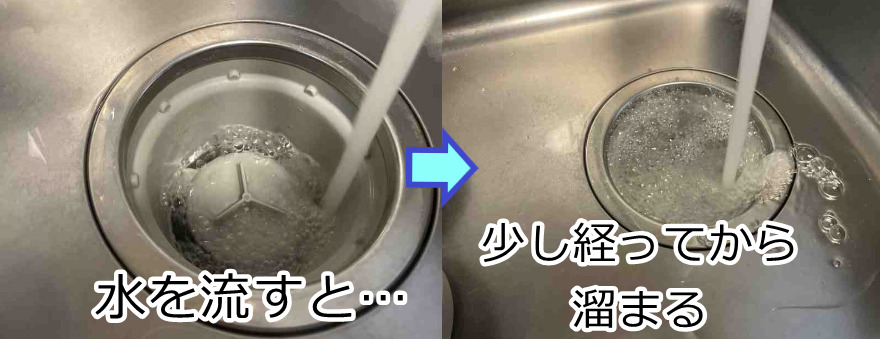 流すと少し経ってから排水口に水が溜まる場合