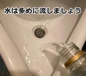 バケツ1～2杯位の水を流す